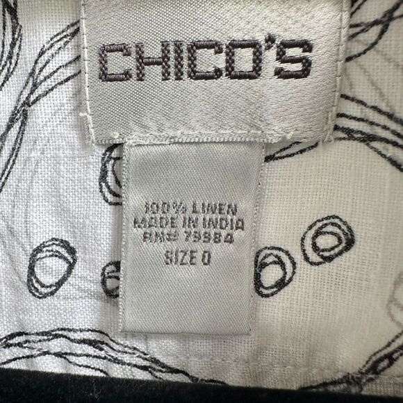 2/$30 Chicos 100% Linen Button Down Shirt Size S Floral Whimsical Oversized Boho - Picture 4 of 11